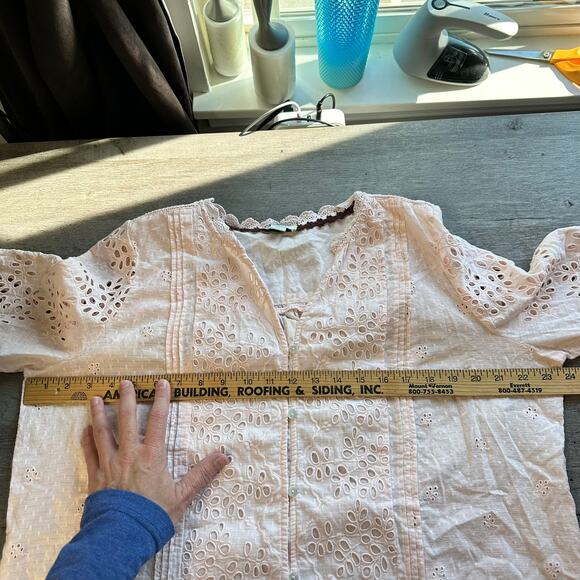 Sundance Valeria Eyelet Pink Shirt XL Boho Prairie - Picture 8 of 10